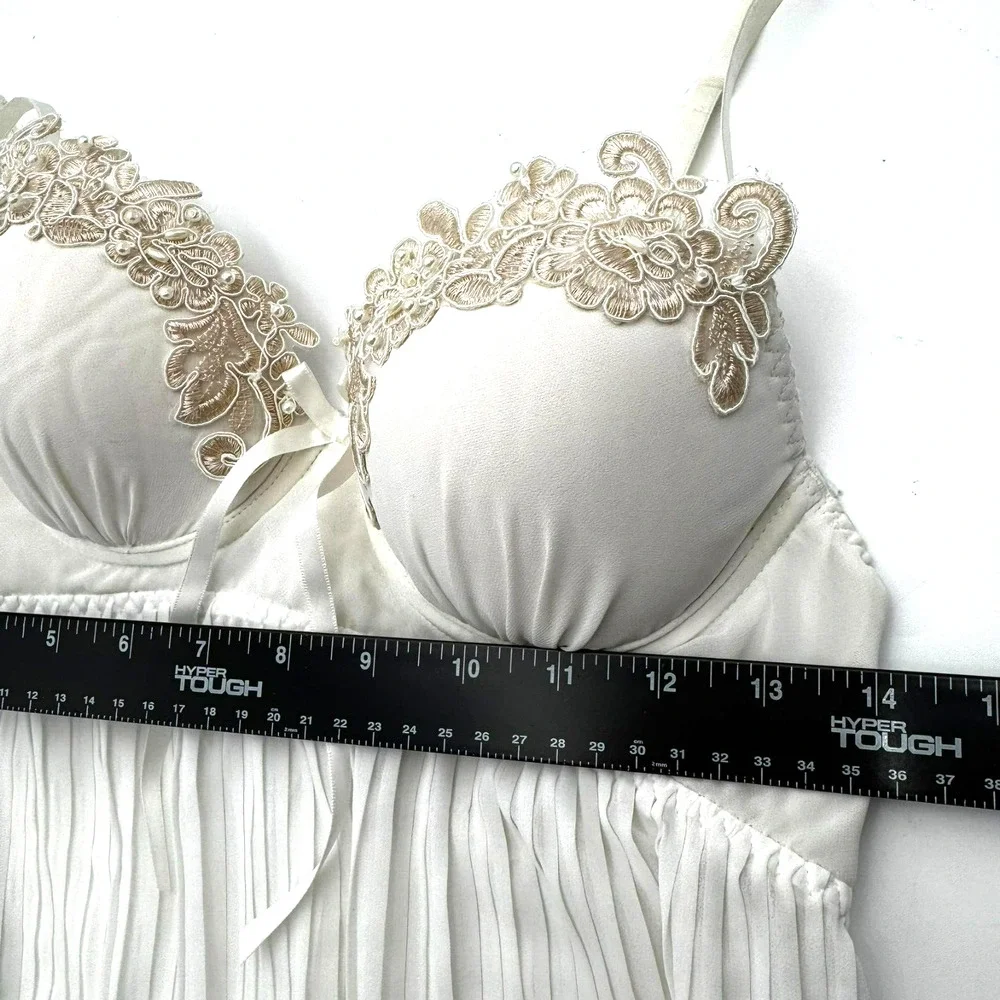 LINEA DONATELLA‎ Small Vintage Ivory White Floral Beaded Pleated Bridal Lingerie